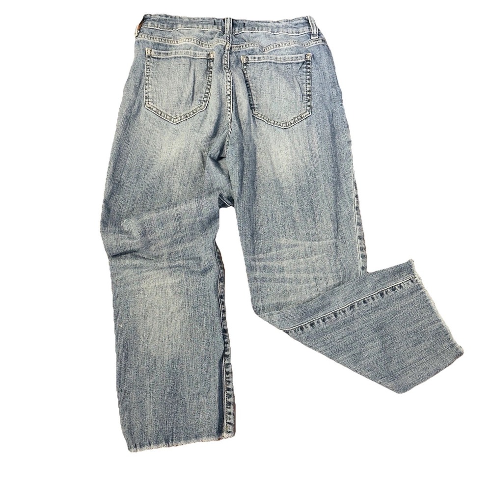 Eunina Women's Mid Rise Bootcut Blue Denim‎ Jeans Stretch 5-Pocket Raw Hem Sz 28 - Picture 7 of 14